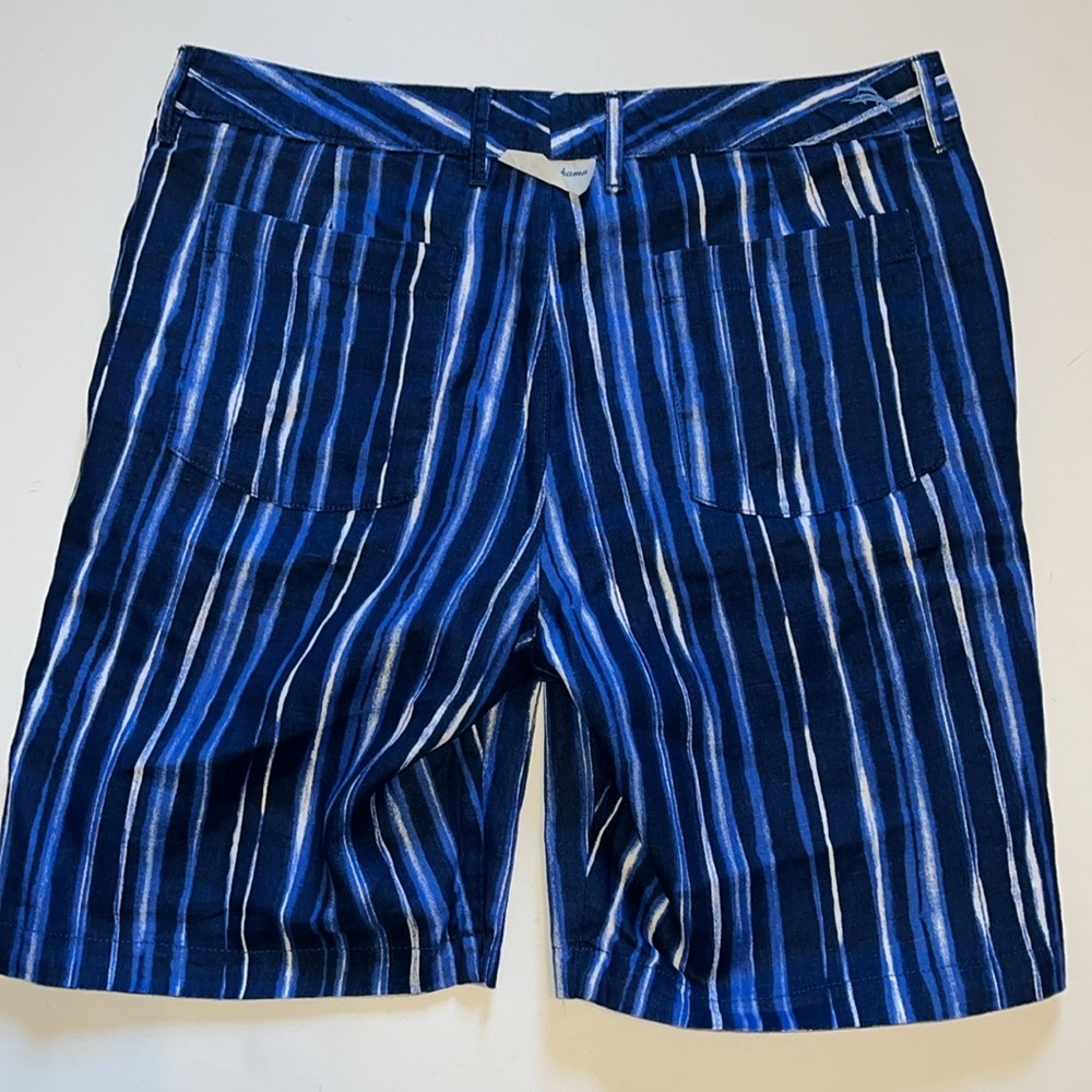 Tommy Bahama linen reversible shorts men’s 35 striped / palm blue indigo 9” NWT